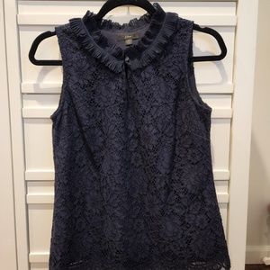 JCrew women's navy sleeveless lace top - size XS - like new condition